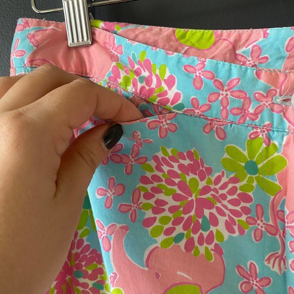 Lilly Pulitzer White Label Blue Pink Elephant Floral Print Pants Size 8 - Picture 5 of 12